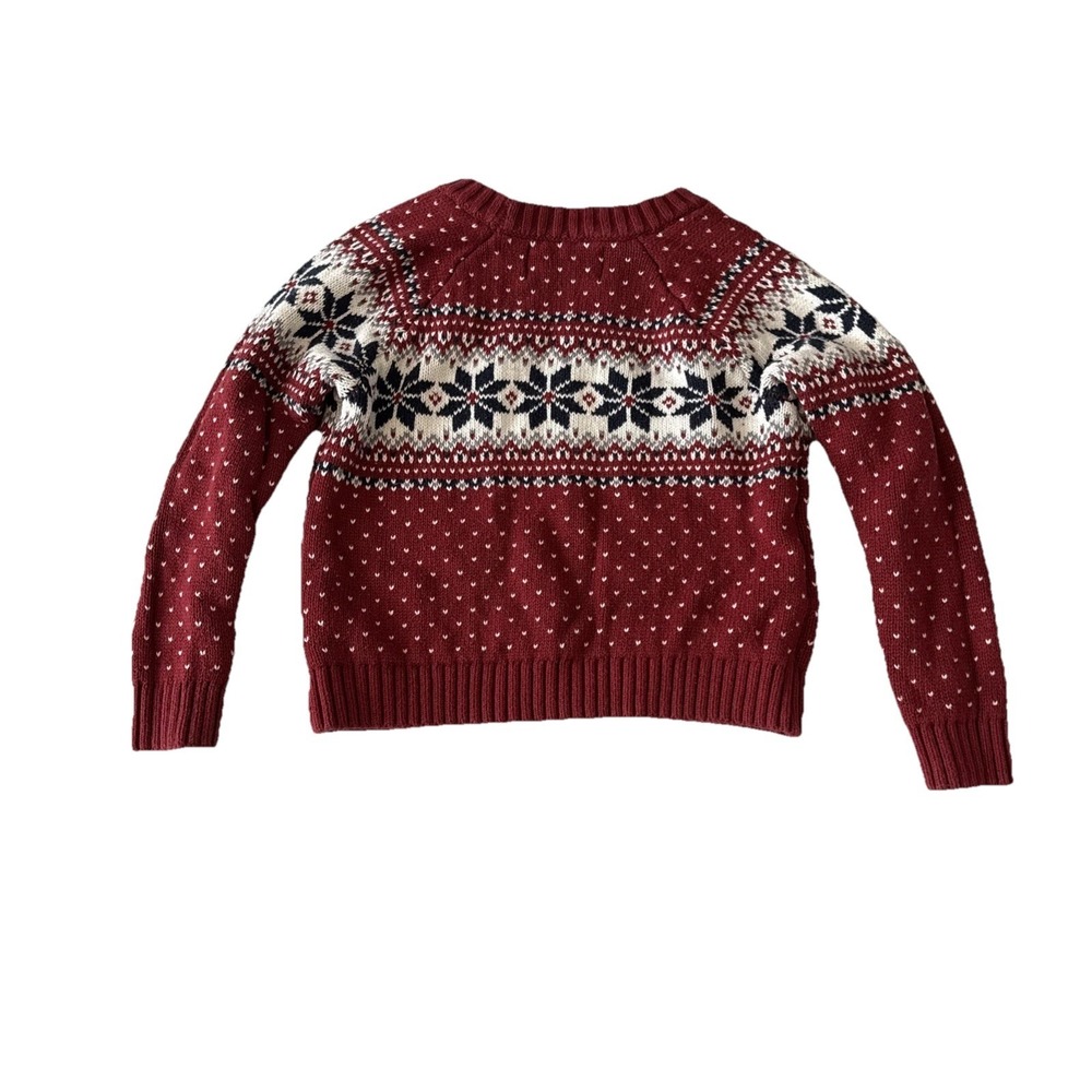 Old Navy Red Fair Isle Crewneck Knit Sweater Kids Youth 4T Winter Colorful Cozy - Picture 2 of 8